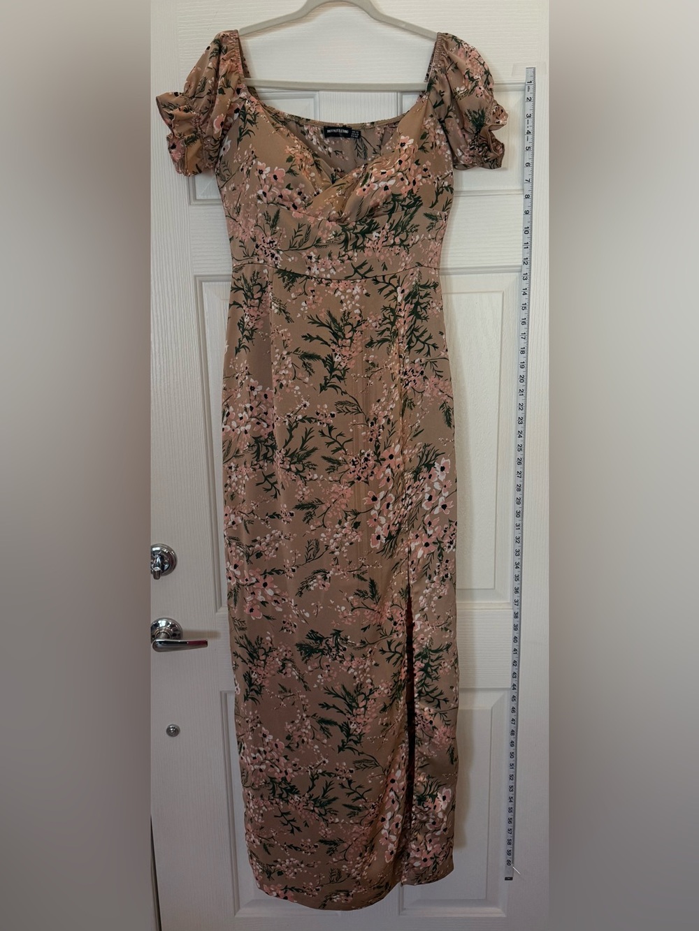 PrettyLittleThing Taupe Maxi Dress with Pink and Green Floral Print